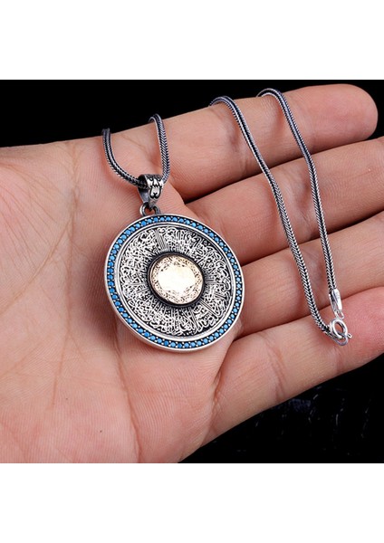 Ayetel Kürsi Yazılı Model Madalyon Gümüş Kolye
