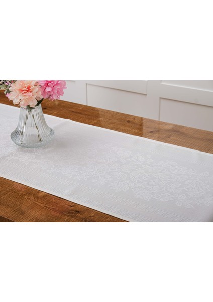 Lola Jakar Polyester Kumaş Krem Runner 45X150 cm   - 1412