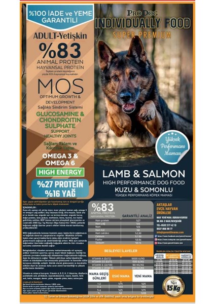 Pro Dog Indıvıdually Kuzu Etli ve Somonlu Süper Premium Yetişkin Köpek Maması (15KG) fiyatları