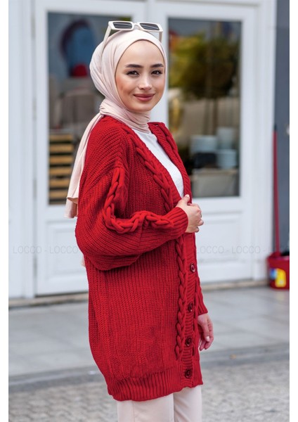 Saç Örgülü Örme Triko Hırka