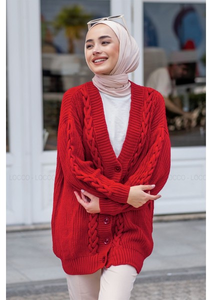 Saç Örgülü Örme Triko Hırka