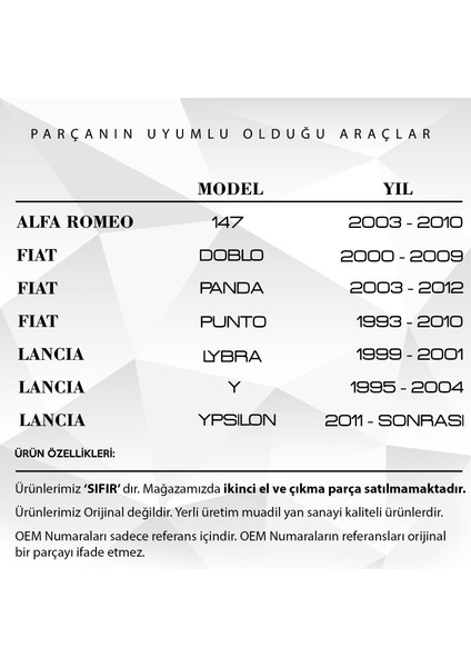 Fiat, Lancia, Alfa Romeo Için Cam Denge Plastiği