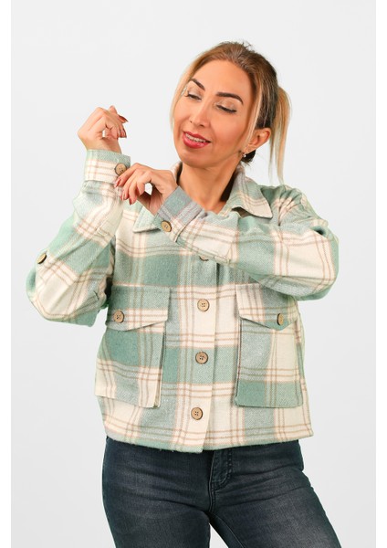 Kadın Ekose Gömlek Yeşil-Bej