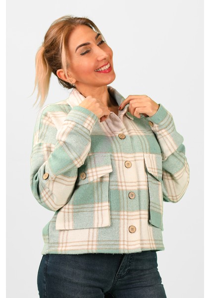 Kadın Ekose Gömlek Yeşil-Bej fiyatları