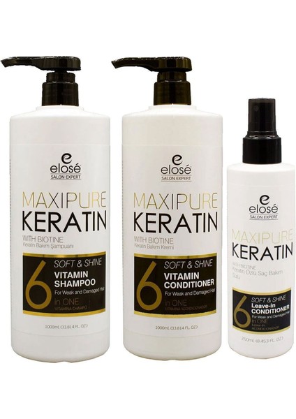 Keratin 3'Lü Set - Şampuan 1000 Ml Bakım Kremi 1000 Ml Bakım Sütü 250 Ml Pompasız