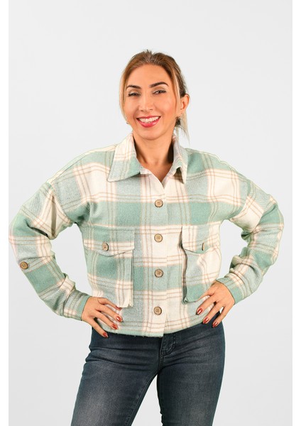 Kadın Ekose Gömlek Yeşil-Bej modelleri