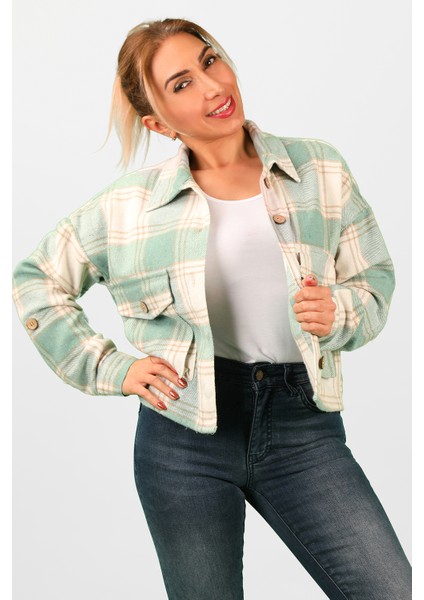 Kadın Ekose Gömlek Yeşil-Bej fırsatları