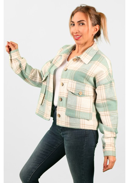 Kadın Ekose Gömlek Yeşil-Bej indirimleri
