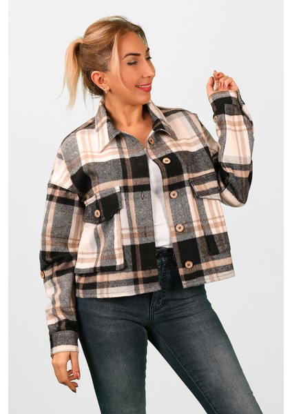 Kadın Ekose Gömlek Siyah-Bej modelleri