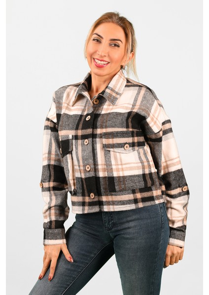 Kadın Ekose Gömlek Siyah-Bej indirimleri