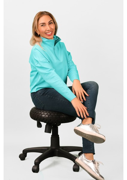 Kadın 2 Iplik Yarım Balıkçı Düşük Kol Sweatshirt Turkuaz fırsatları