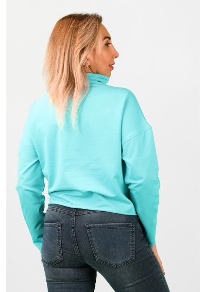 Kadın 2 Iplik Yarım Balıkçı Düşük Kol Sweatshirt Turkuaz indirimleri