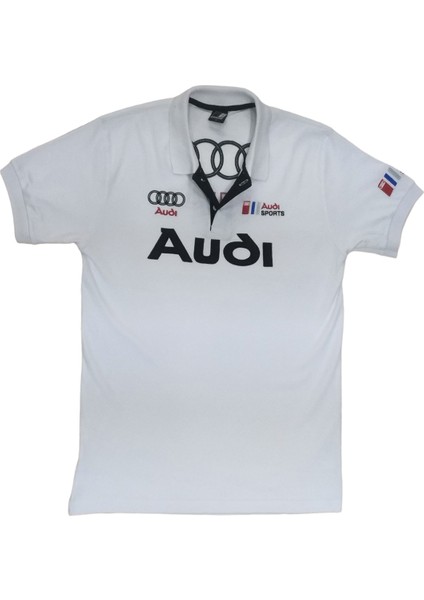 Erkek Polo Yakalı Beyaz Audi Baskılı Kısa Kollu Tişört Etp-Aud fiyatları