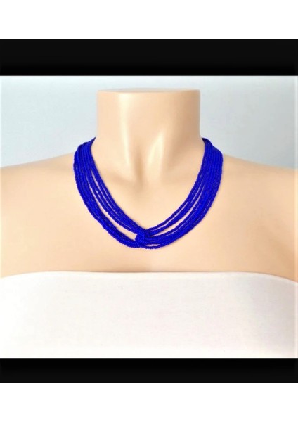 Handmade Lacivert Düğüm Etnik Otantik Bohem Kadın Çoklu Kolye