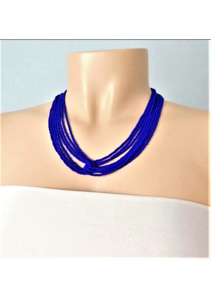 Handmade Lacivert Düğüm Etnik Otantik Bohem Kadın Çoklu Kolye fiyatları