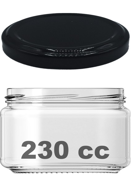 230 cc Kavanoz Metal Siyah Konserve Kapaklı 230 ml Şeffaf Cam Kavanoz 1 Adet