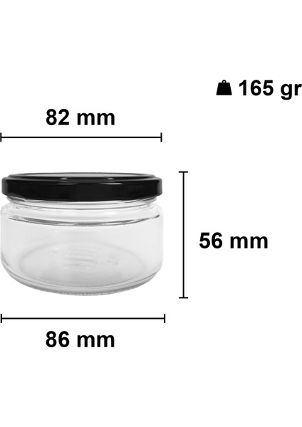 230 cc Kavanoz Metal Siyah Konserve Kapaklı 230 ml Şeffaf Cam Kavanoz 1 Adet