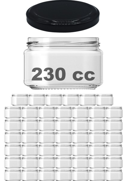 230 cc Kavanoz Metal Siyah Konserve Kapaklı 230 ml Şeffaf Cam Kavanoz 48 Adet