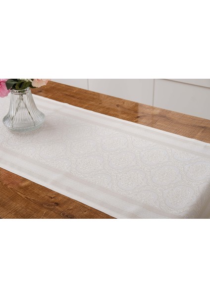 Roma Jakar Polyester Kumaş Bej Runner 45X150 cm - 1415