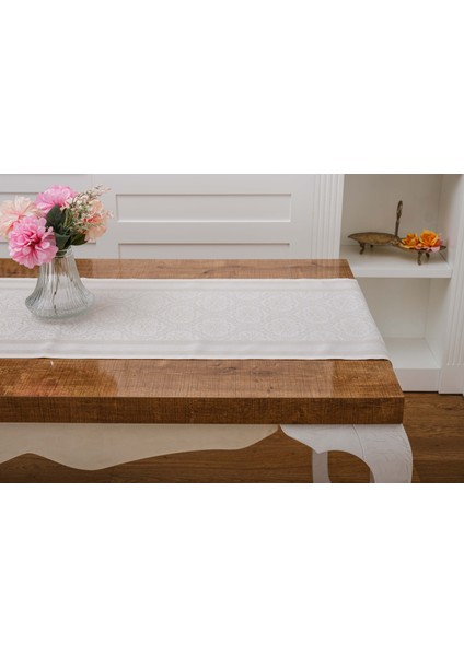 Roma Jakar Polyester Kumaş Bej Runner 45X150 cm - 1415