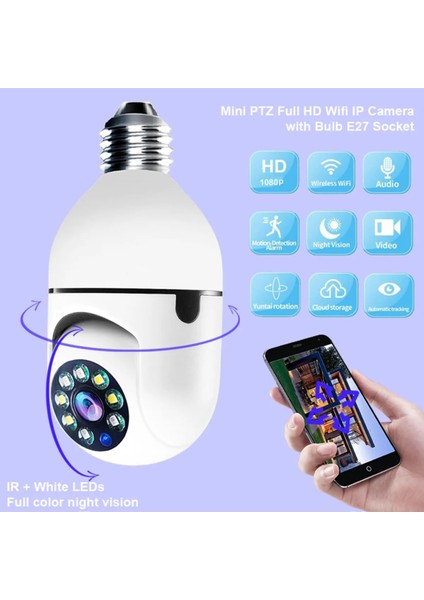 Panoramik LED Ampul Kamera Çift Wifi 360 Derece Panoramik Görüntüleme Kablosuz Ev Gözetleme Kamerası Gece Görüş Çift Yönlü Ses Akıllı Hareket Algılama(1 Adet Usb Işık Hediyeli)