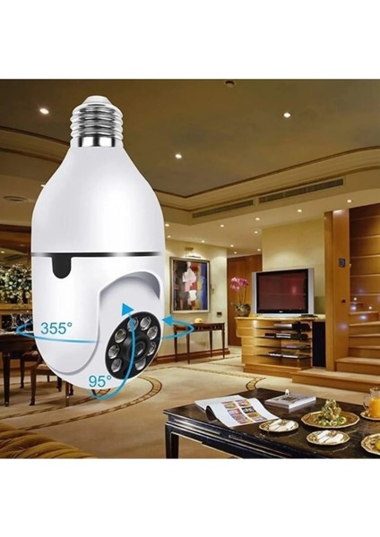 Panoramik LED Ampul Kamera Çift Wifi 360 Derece Panoramik Görüntüleme Kablosuz Ev Gözetleme Kamerası Gece Görüş Çift Yönlü Ses Akıllı Hareket Algılama(1 Adet Usb Işık Hediyeli)