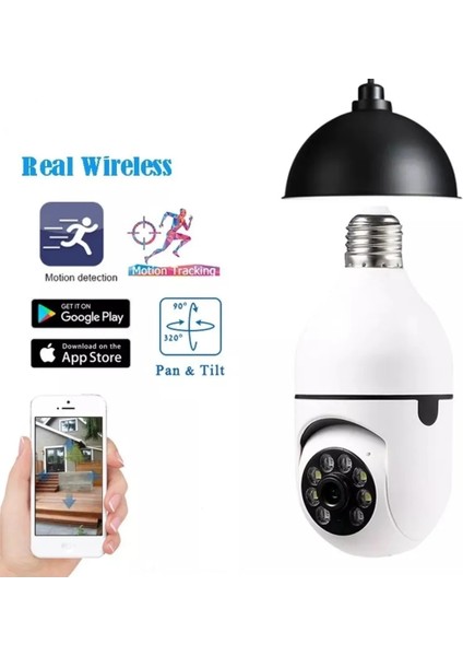 Panoramik LED Ampul Kamera Çift Wifi 360 Derece Panoramik Görüntüleme Kablosuz Ev Gözetleme Kamerası Gece Görüş Çift Yönlü Ses Akıllı Hareket Algılama(1 Adet Usb Işık Hediyeli)