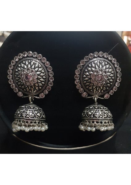 Aashivs Collection Kadın Taşlı Kararmaz Çelik Hint Küpeleri
