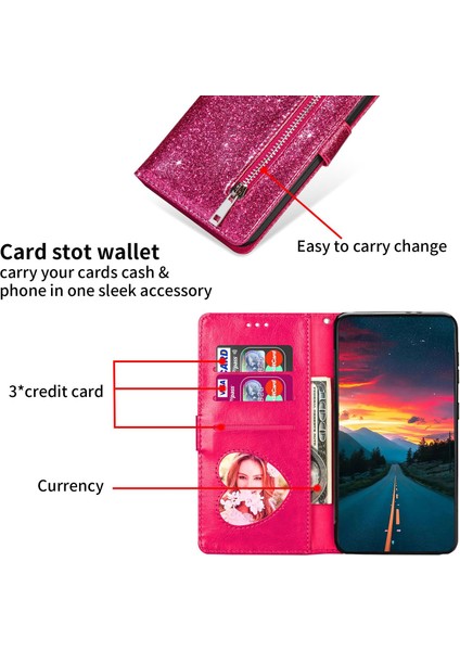 Lr Joyful Xiaomi İçin 13 Glitter Sparkly Flip Folio Pu Deri Telefon Kılıfı Fermuar Cep Manyetik Cüzdan Stand Kapağı Kayış (Yurt Dışından)