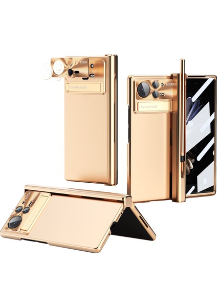 Xiaomi Mix İçin Kat 2 5G Menteşe + Stylus Kalem Tasarımı Elektrokaplama Sabit Pc Lens Koruması Temperli Cam Ekran Koruyucusu ile Önleme Önleyici Telefon Kılıfı (Yurt Dışından)