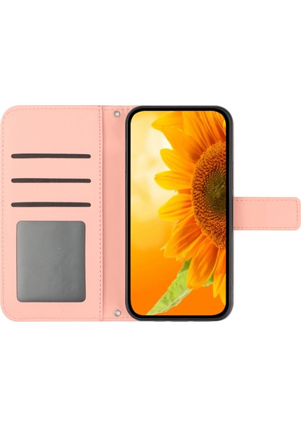 Xiaomi İçin Poco C40 4G HT04 Cilt Touch Ayçiçeği Baskılı Pu Deri Katlanabilir Stand Korusu Tam Koruma Telefon Cüzdan Kapağı Omuz Kayışı (Yurt Dışından)