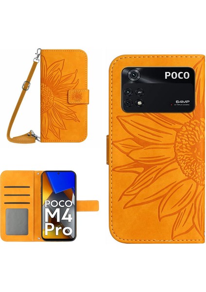 Lr Joyful Xiaomi İçin Poco M4 Pro 4G HT04 HT04 Greck-Depoof Pu Deri Ayçiçeği Baskılı Cüzdan Özelliği Stand Standı Kılıf (Yurt Dışından)