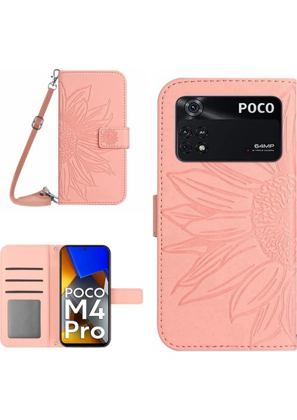 Lr Joyful Xiaomi İçin Poco M4 Pro 4G HT04 HT04 Greck-Depoof Pu Deri Ayçiçeği Baskılı Cüzdan Özelliği Stand Standı Kılıf (Yurt Dışından)