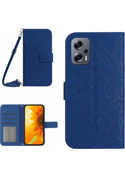 Xiaomi Poco X4 Gt 5G / Redmi Note 11T Pro 5G / 11T Pro+ 5G HT04 Pu Deri Baskılı Ayçiçeği Bırakma Damlalı Kılıflı Kılıf Cilt Touch Telefon Stand Cüzdan Kapağı Omuz Kayışı (Yurt Dışından)