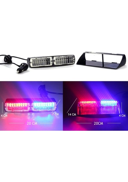 Flaş LED Çakarli 16W Kirmizi-Mavi 8 Fonksiyonlu / LAPA176