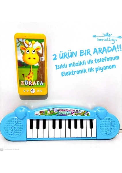 Berat Toys Oyuncak Cep Telefonu Işıklı Müzikli Telefon Pilli Piyano Oyuncak Pilli Org