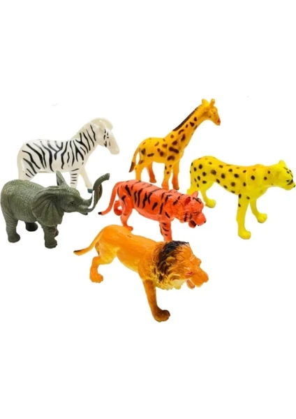 Berat Toys Oyuncak Hayvan Seti 10 cm Vahşi Hayvanlar Aslan Kaplan Zürafa Fil 6 Parça Oyuncak Hayvan