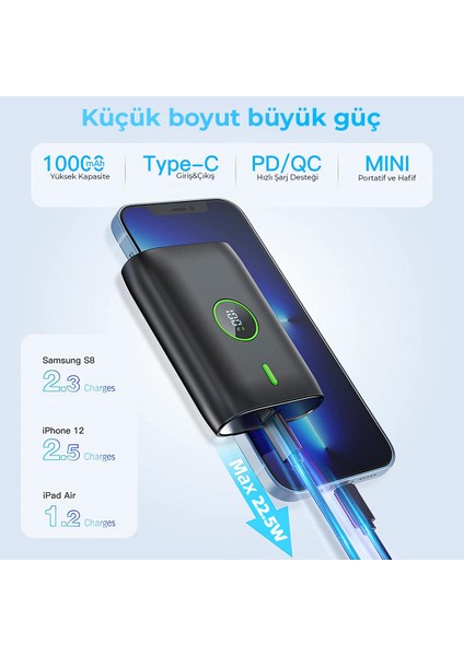 Powerbank Hızlı 10000mAh 22.5W Taşınabilir Şarj Cihazı - Siyah