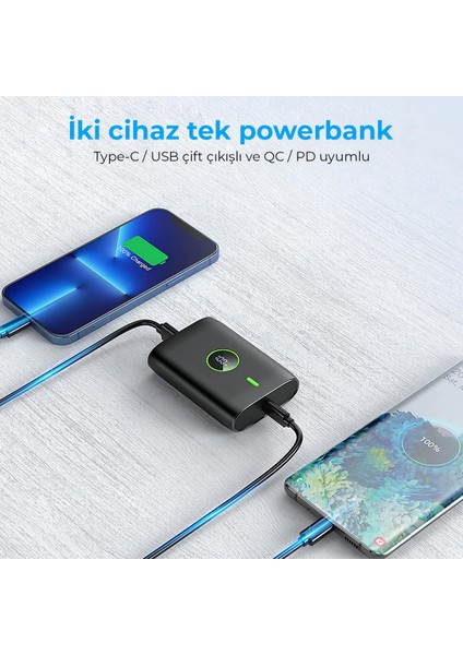 Powerbank Hızlı 10000mAh 22.5W Taşınabilir Şarj Cihazı - Siyah