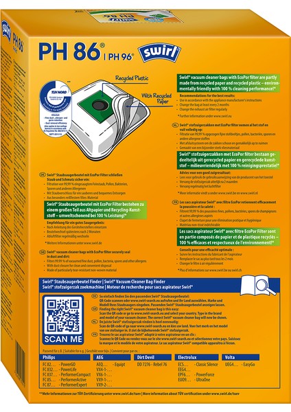 Ph 86 Ecopor V Philips, Aeg, Electrolux ve Volta Elektrikli Süpürgeler Için Toz Torbası modelleri