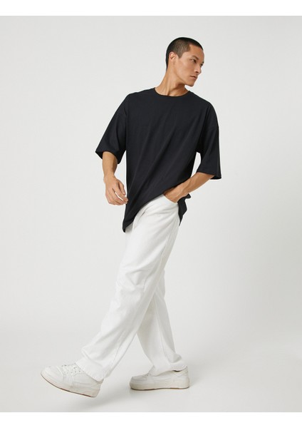 Basic Oversize Tişört Bisiklet Yaka Kısa Kollu