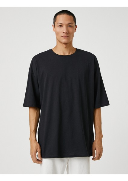 Basic Oversize Tişört Bisiklet Yaka Kısa Kollu