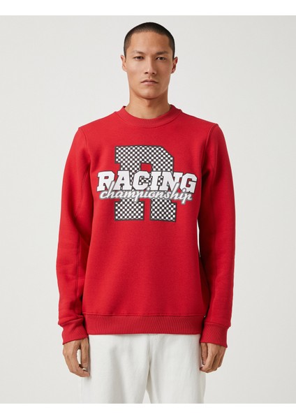 Yarış Temalı Sweatshirt Baskılı Bisiklet Yaka Uzun Kollu modelleri