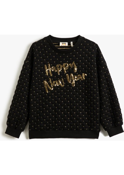Yılbaşı Temalı Sweatshirt Pul Payet Işlemeli Kapitone Bisiklet Yaka modelleri