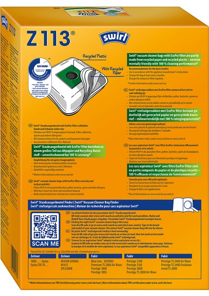 Z 113 Ecopor Fakir, Zelmer Elektrikli Süpürgeler Için Toz Torbası modelleri