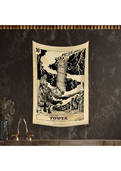 Tarot Kartı Tower Duvar Örtüsü Halısı