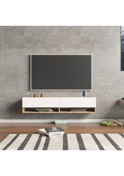 Delphin 140 cm Raflı KapaklıTv Ünitesi DLP11-AW Çam-Beyaz