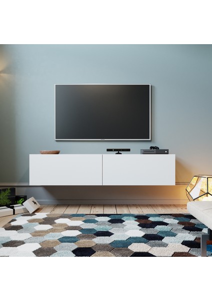 Delphin 140 cm Kapaklı Tv Ünitesi DLP10-AW Çam-Beyaz