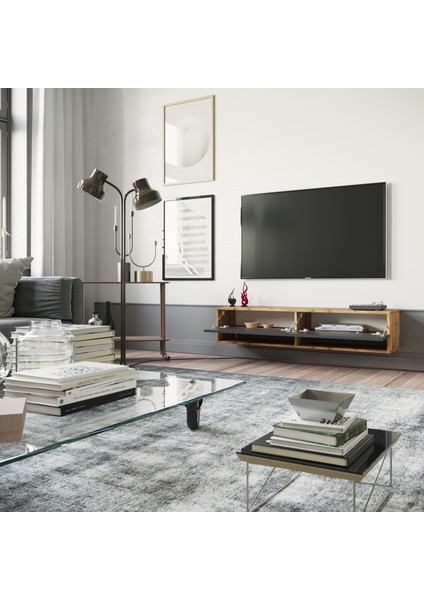 Delphin 140 cm Raflı KapaklıTv Ünitesi DLP11-AA Çam-Antrasit fiyatları