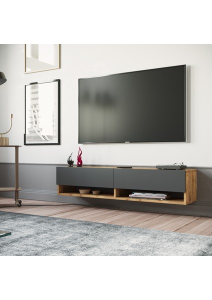 Delphin 140 cm Raflı KapaklıTv Ünitesi DLP11-AA Çam-Antrasit fırsatları